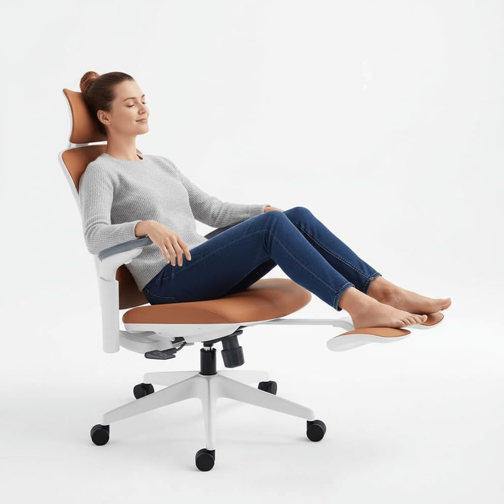 Leather Ergonomic Office Chair with Footrest V6871