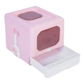 Foldable Top Entry Cat Litter Box with Lid and Scoop Large Size Pink W7443