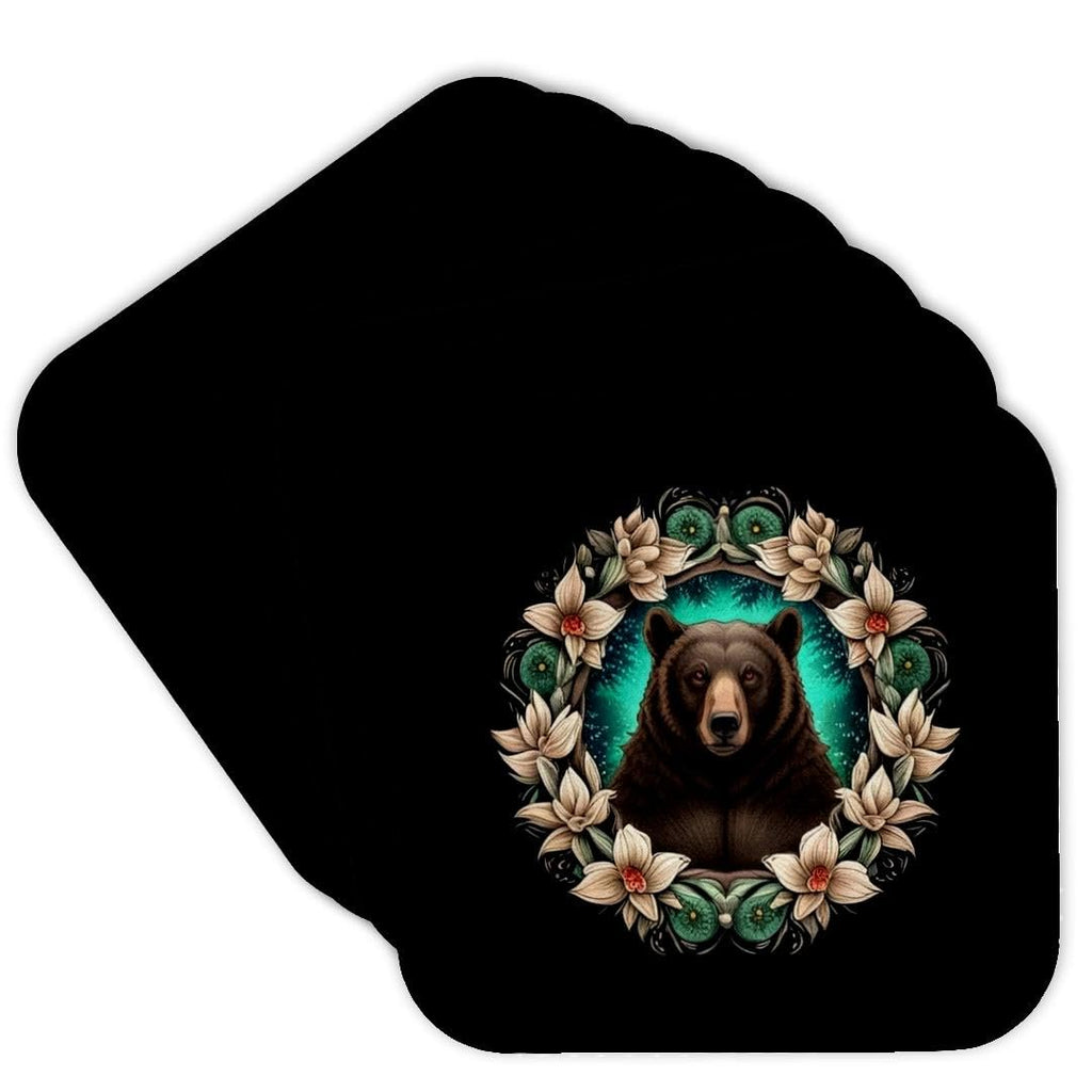 Black Bear Yucca Flower Tattoo Set of 8 Coasters Q81232