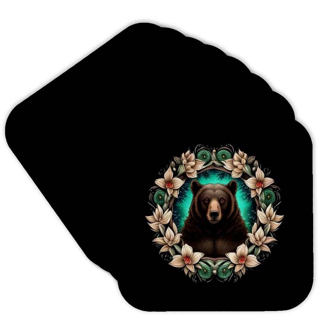 Black Bear Yucca Flower Tattoo Set of 8 Coasters Q81232