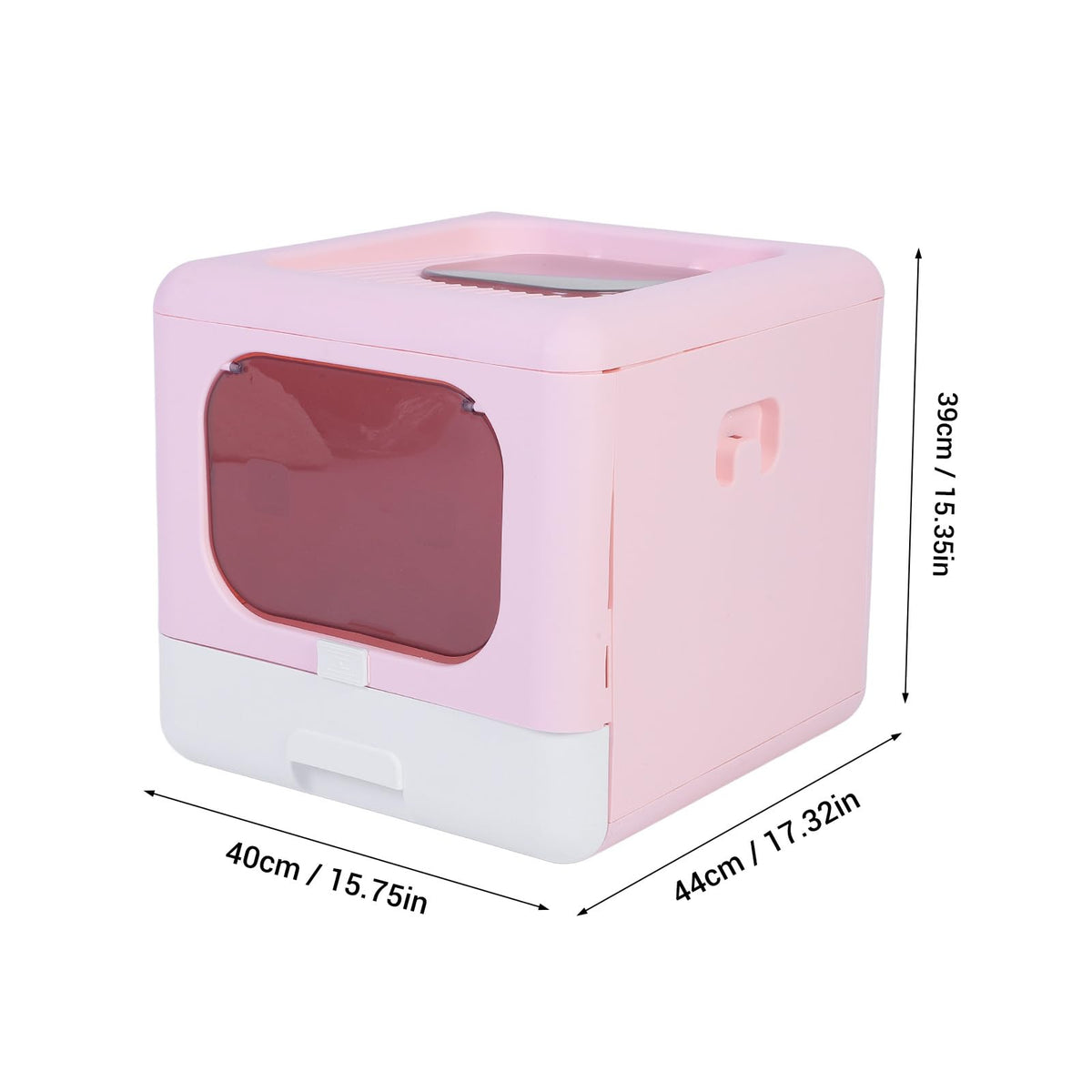 Foldable Top Entry Cat Litter Box with Lid and Scoop Large Size Pink W7443
