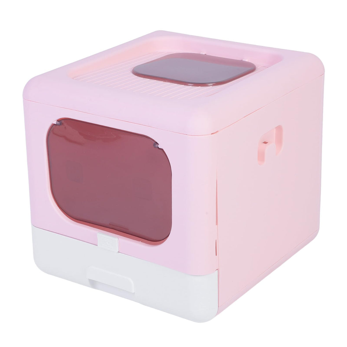 Foldable Top Entry Cat Litter Box with Lid and Scoop Large Size Pink W7443
