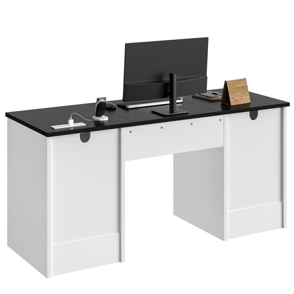 White Office Desk with Lockable Drawers and Charging Station B223