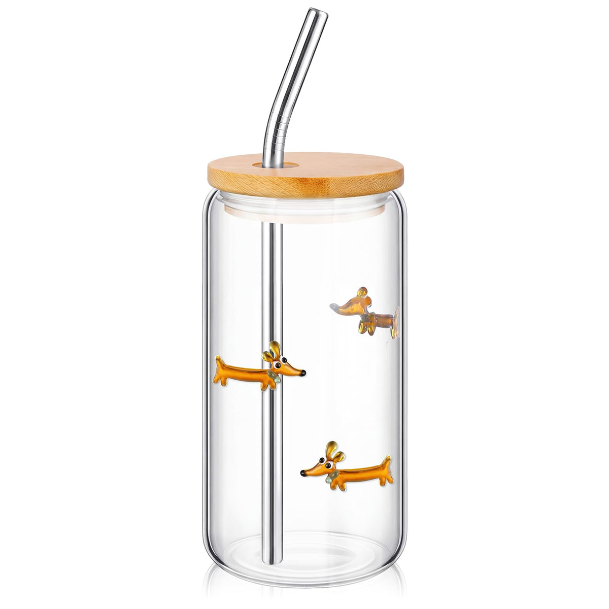22 oz Dachshund Glass Cup with Lid Straw G93262