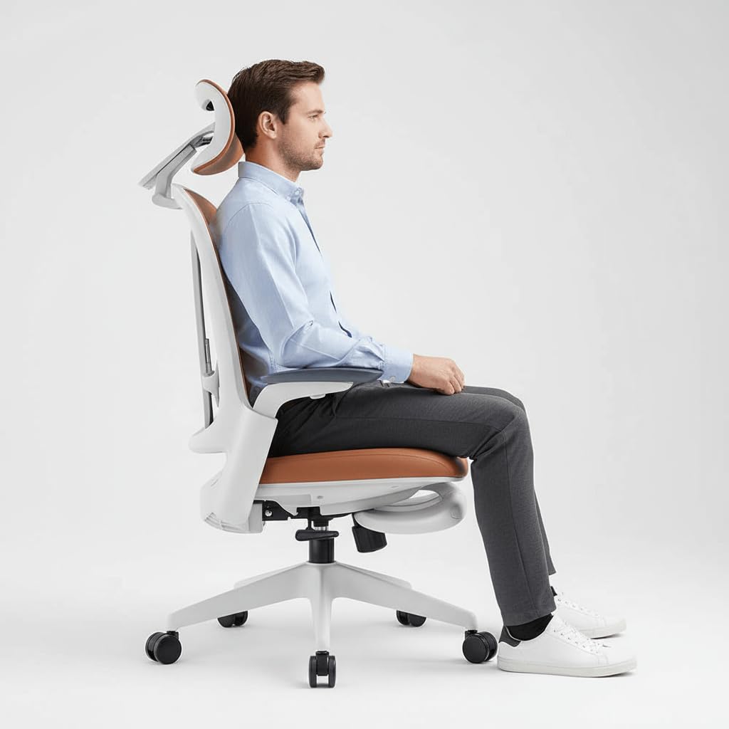 Leather Ergonomic Office Chair with Footrest V6871