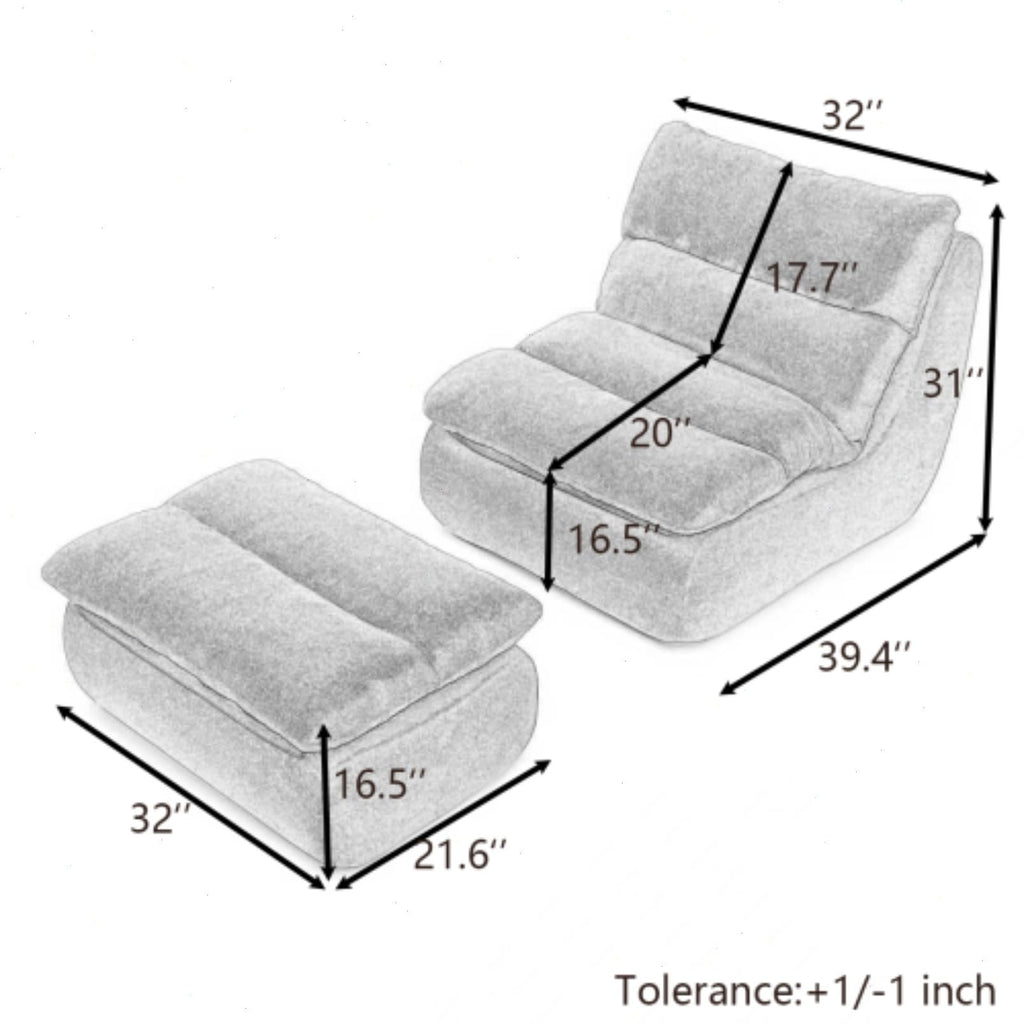 Yellow Memory Foam Bean Bag Chair with Ottoman O400