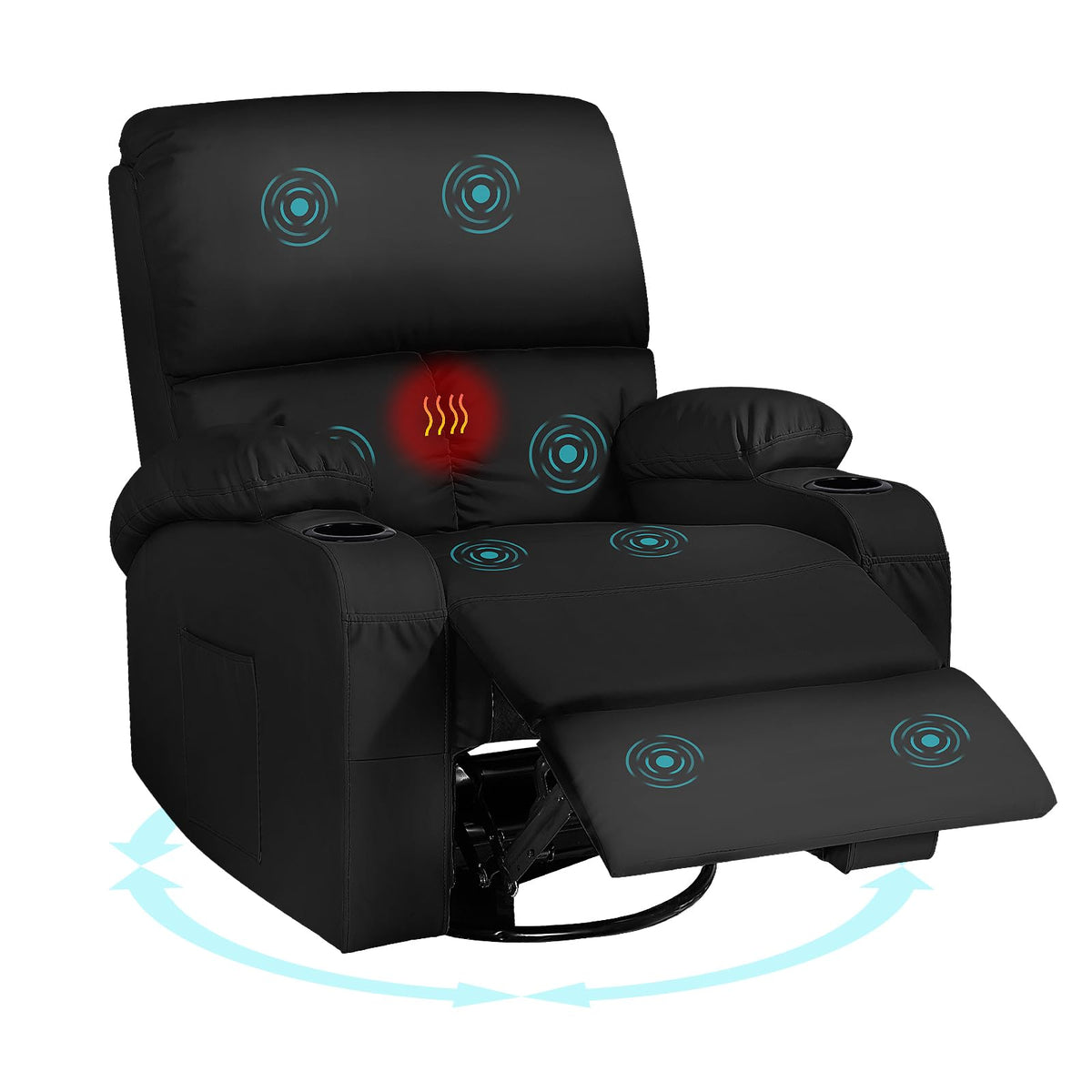 Black Faux Leather Massage Rocking Recliner Chair C7258