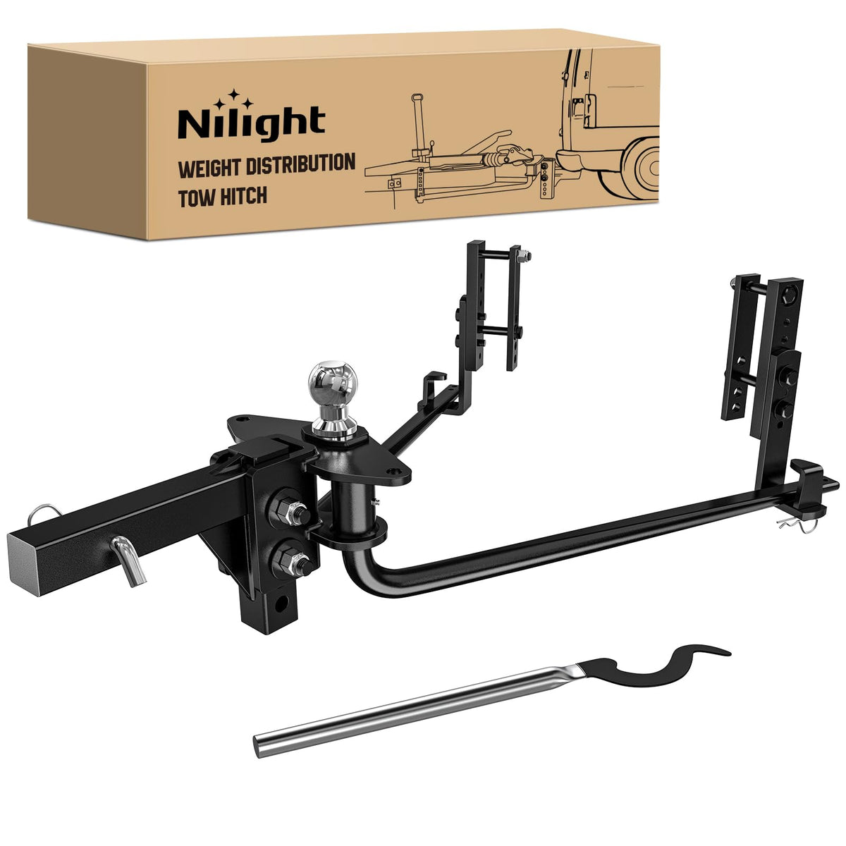 800 lbs Round Bar Weight Distributing Hitch Kit with Sway Control N9552