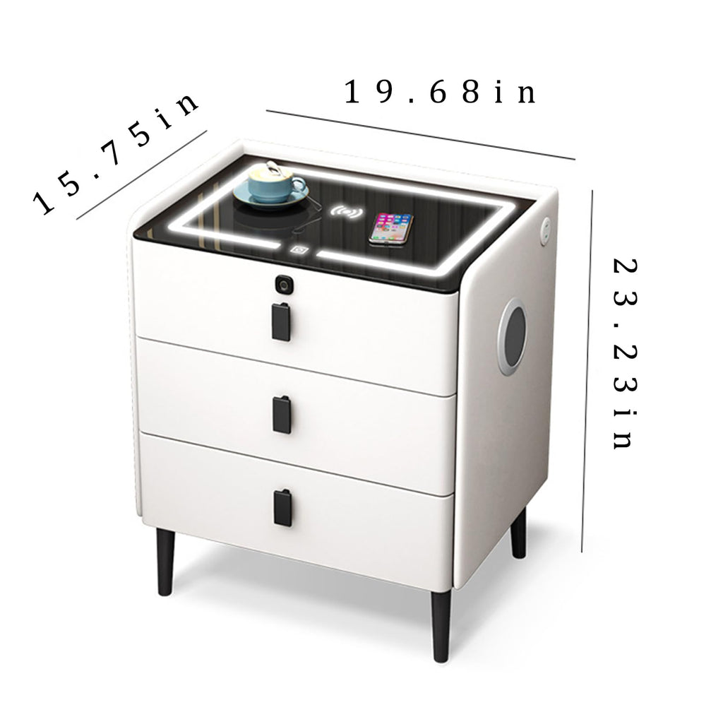 Gray 3 Tier Nightstand with Wireless Charging and Fingerprint Lock J1447
