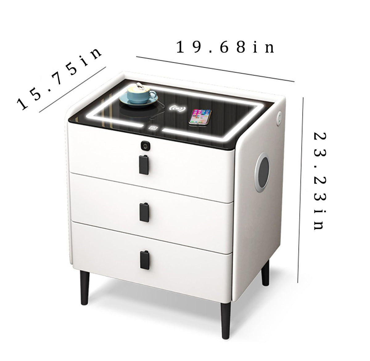 Gray 3 Tier Nightstand with Wireless Charging and Fingerprint Lock J1447