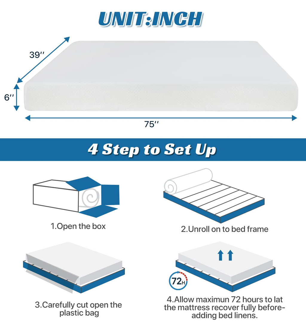 Twin Size 6 Inch Gel Memory Foam Mattress Z20505