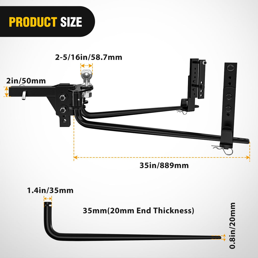 800 lbs Round Bar Weight Distributing Hitch Kit with Sway Control N9552