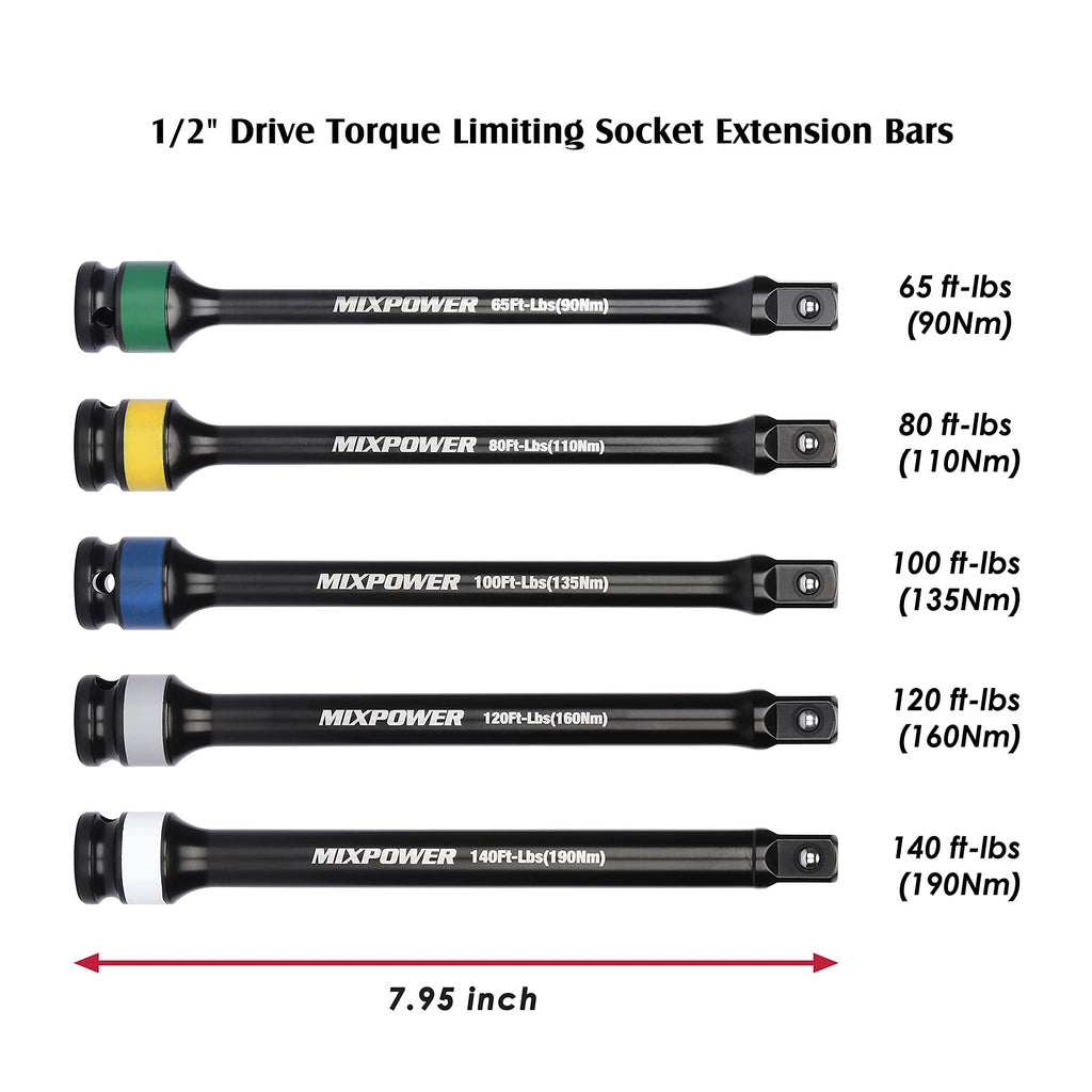 5 Piece 1/2" Drive Torque Limiting Socket Extension Bars P8238