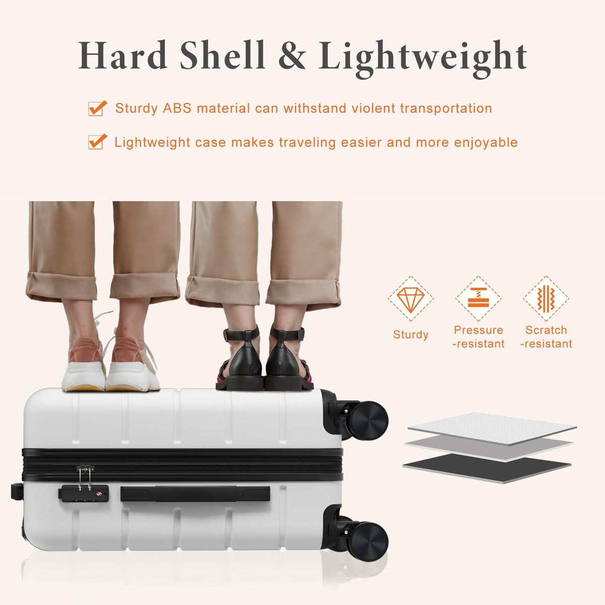20 Inch White Hard Shell Carry on Luggage W8134