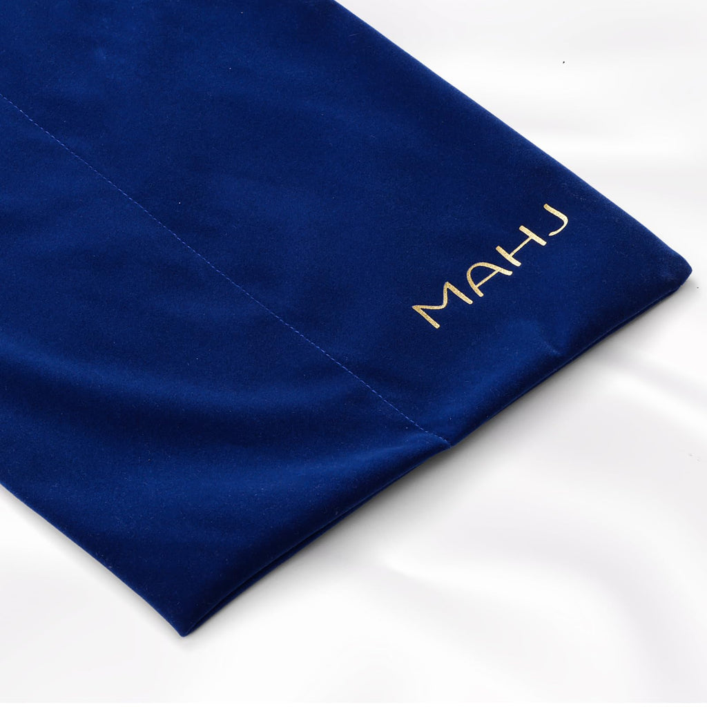 Blue Velvet Drawstring Storage Bag with 2 Compartments U7284