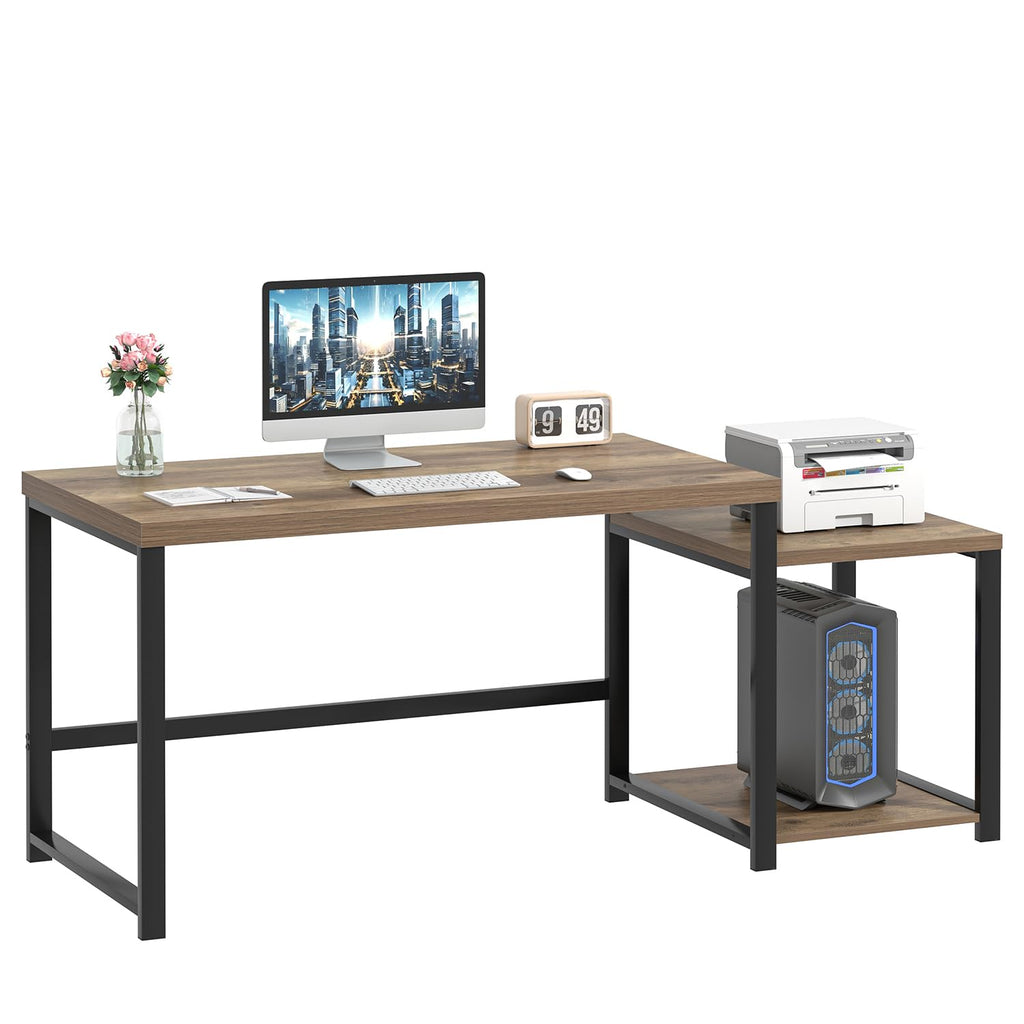 63 Inch Wood Computer Desk with Storage Shelves V77425
