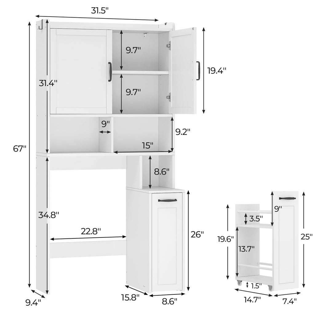 White Over The Toilet Storage Cabinet with Adjustable Shelf U30981