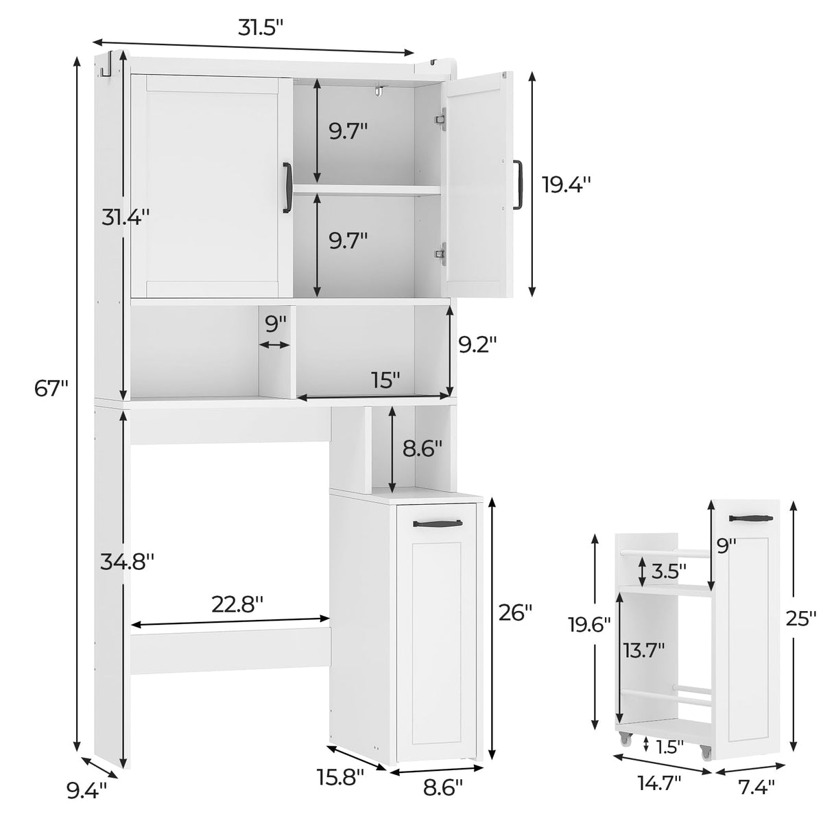 White Over The Toilet Storage Cabinet with Adjustable Shelf U30981