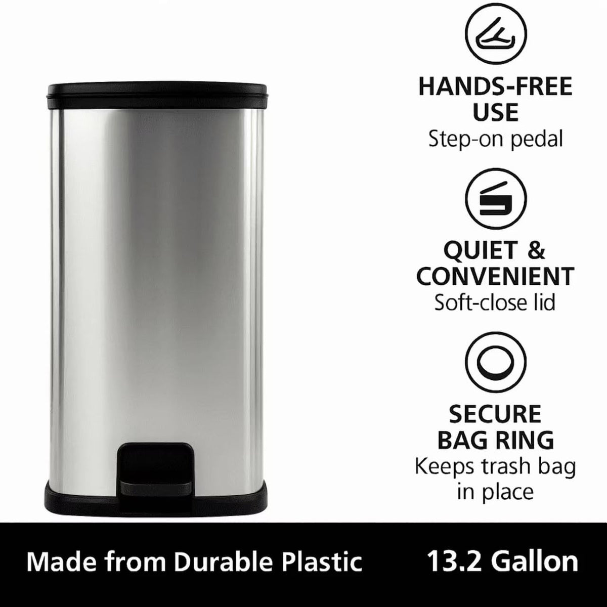 13 Gal Stainless Silver Step Trash Can J426