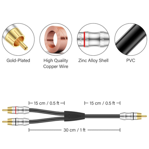1 RCA Male to 2 RCA Male Y-Splitter Audio Cable P61894