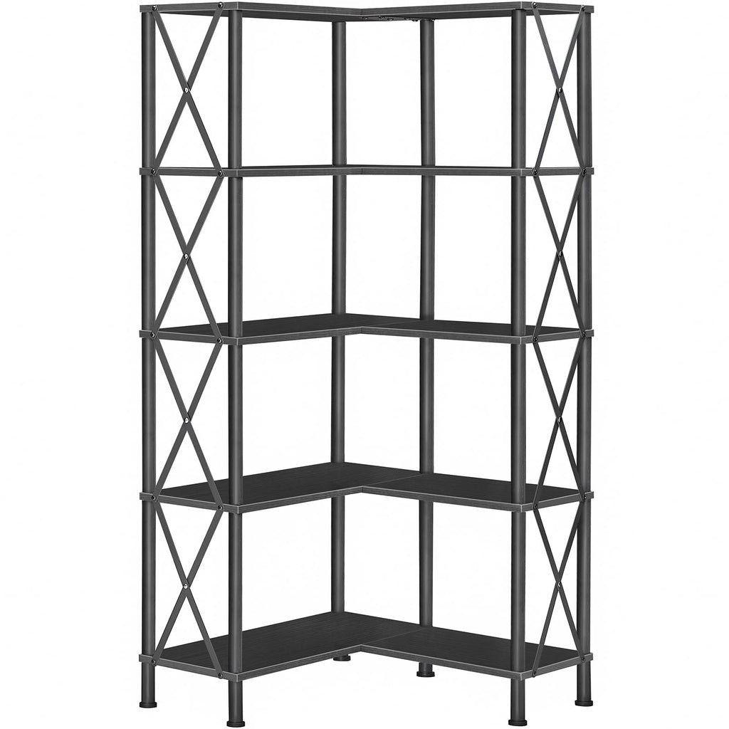 Black 5-Tier L-Shaped Corner Bookshelf X80751