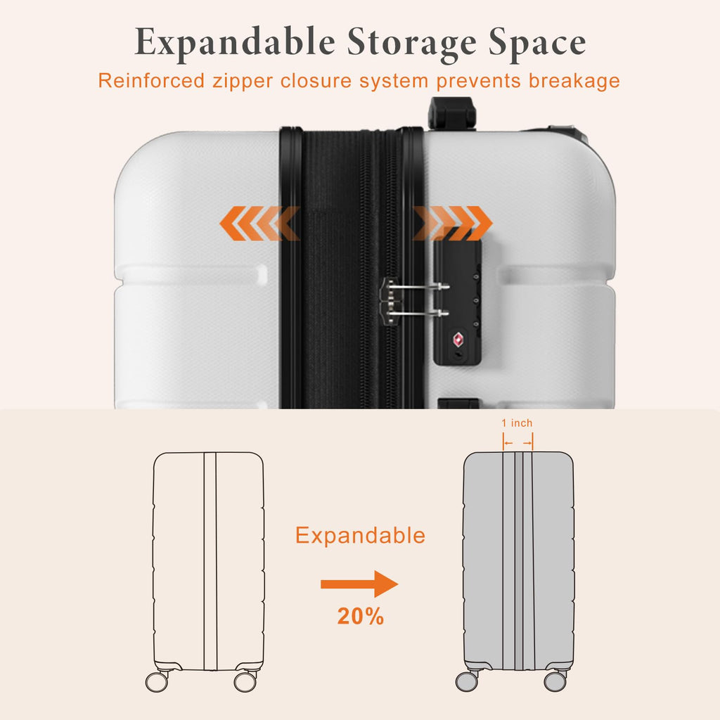 20 Inch White Hard Shell Carry on Luggage W8134