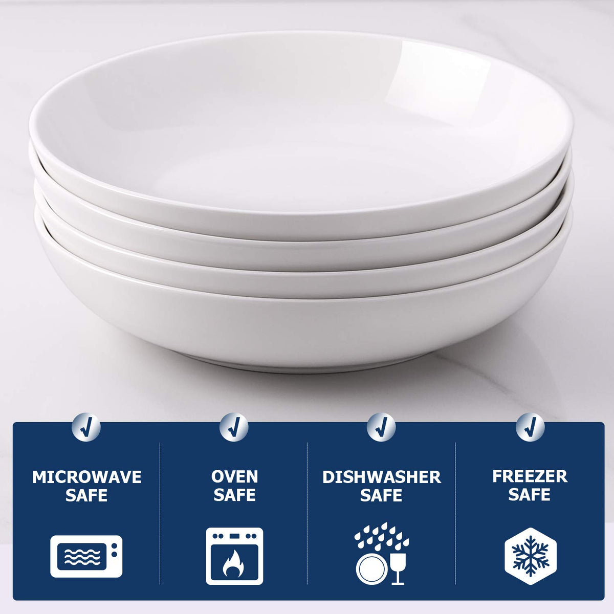 9.75" White Ceramic Pasta Bowls Set of 4 C533
