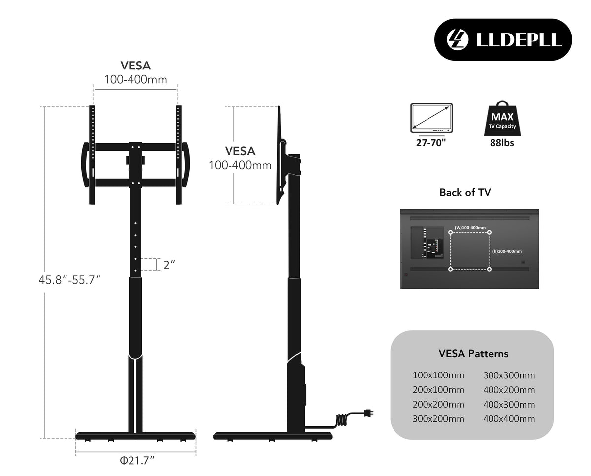 Mobile TV Stand with Power Outlet, Rolling TV Cart for 27-70 Inch, Height Adjustment, Holds up to 88lbs P18273