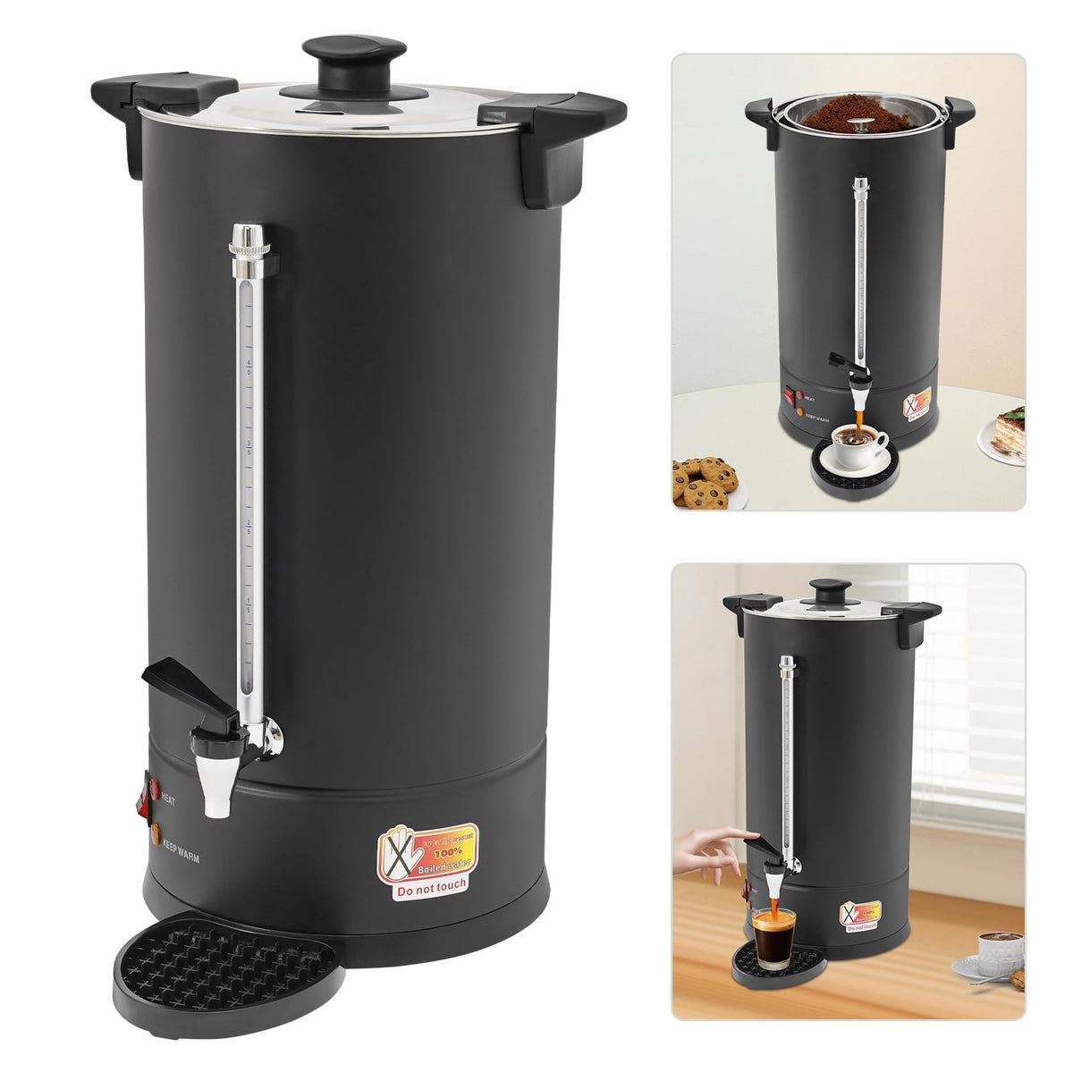25L Stainless Steel Coffee Urn Hot Water Dispenser Commercial Electric Brewer with Drip Tray Black J5375