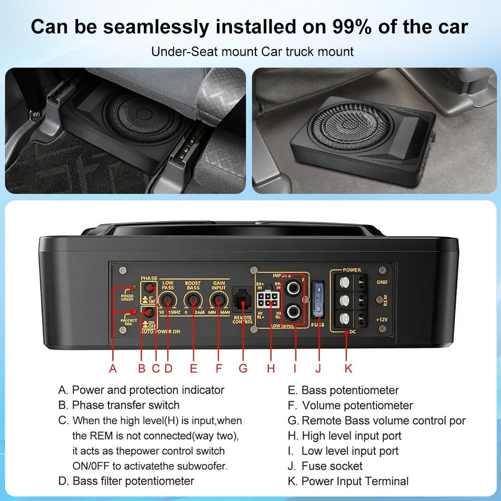 1200W 10 Inch Slim Under Seat Car Subwoofer P536747