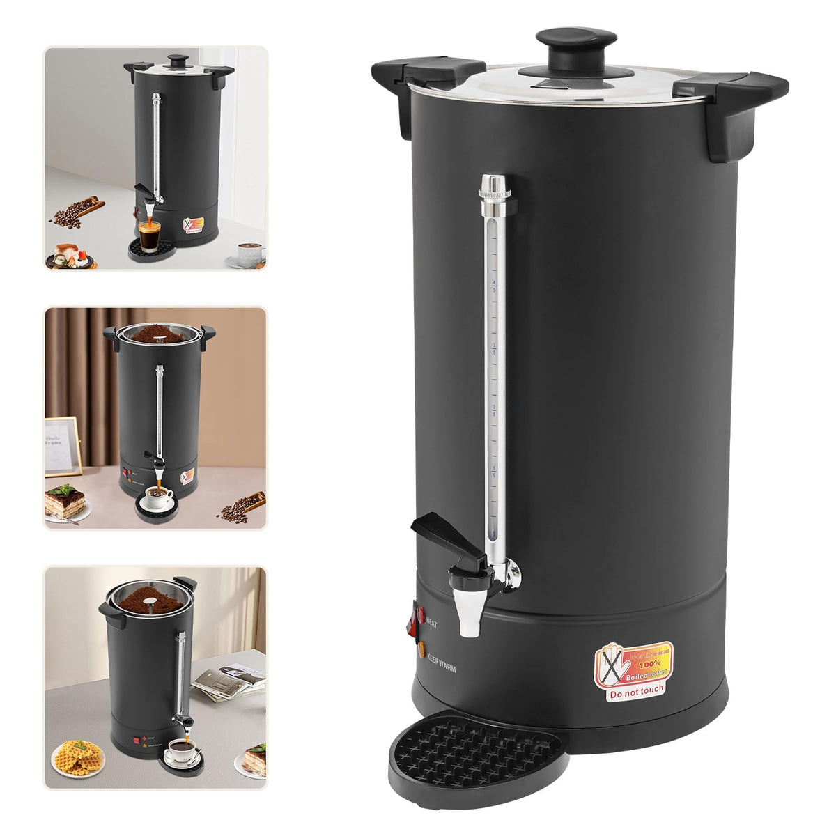 25L Stainless Steel Coffee Urn Hot Water Dispenser Commercial Electric Brewer with Drip Tray Black J5375