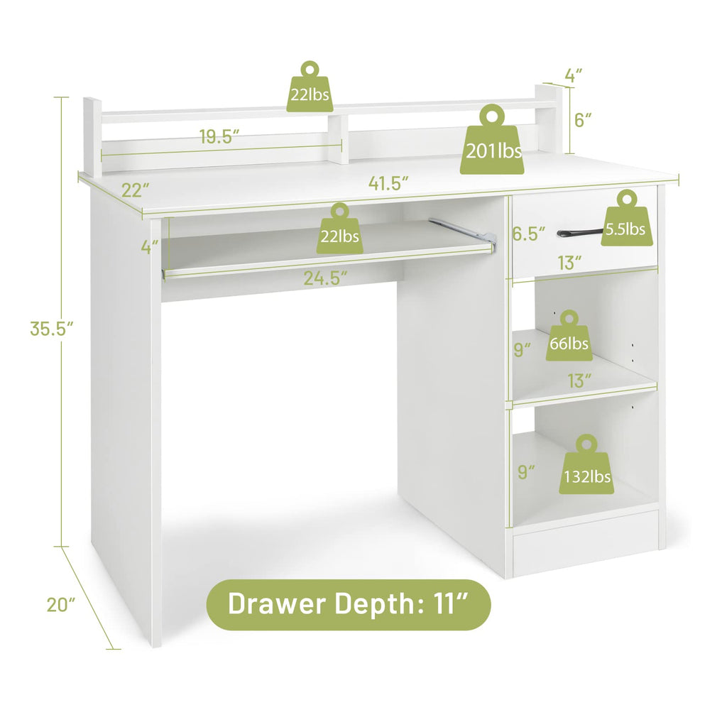 White Desk with Drawer and Keyboard Tray S152