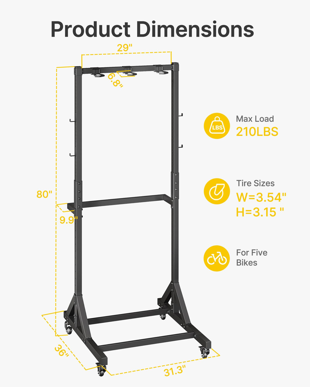 Freestanding Bike Storage Rack with Wheels for 3 Bikes M160060