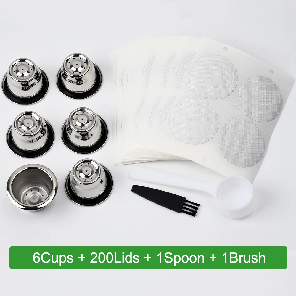 Reusable Stainless Steel Espresso Capsules 6 Cups 200 Lids Z661