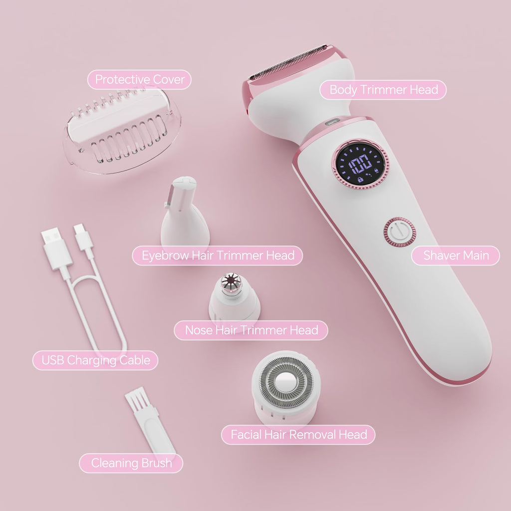 Electric Razor for Women, 4-in-1 Bikini Trimmer & Body Shaver, Rechargeable Wet/Dry P4965