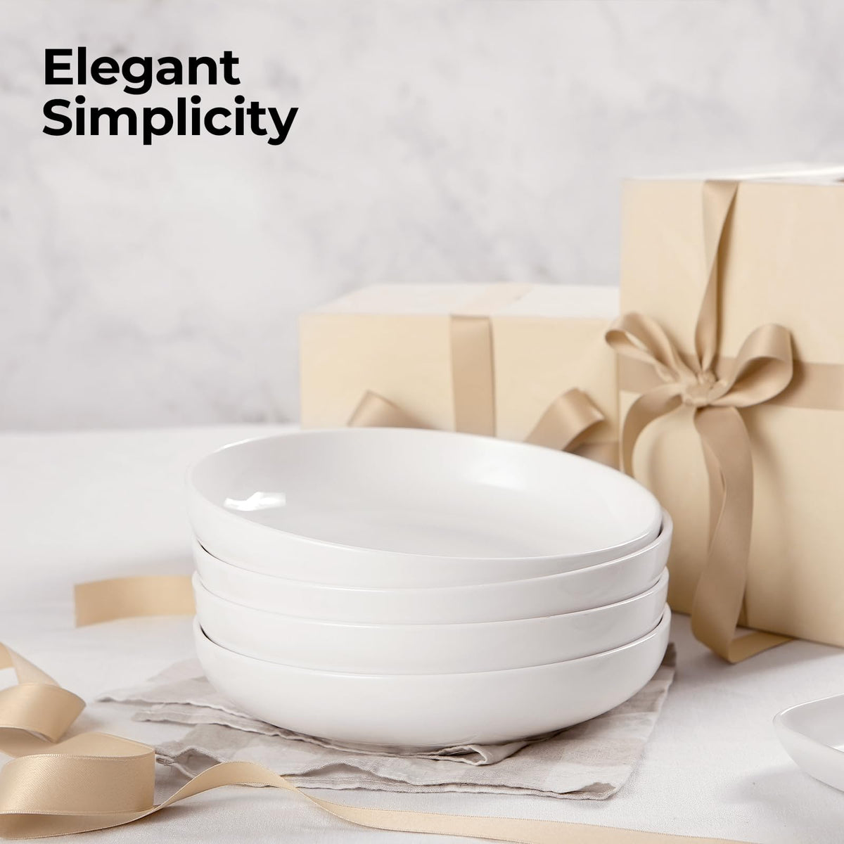 9.75" White Ceramic Pasta Bowls Set of 4 C533