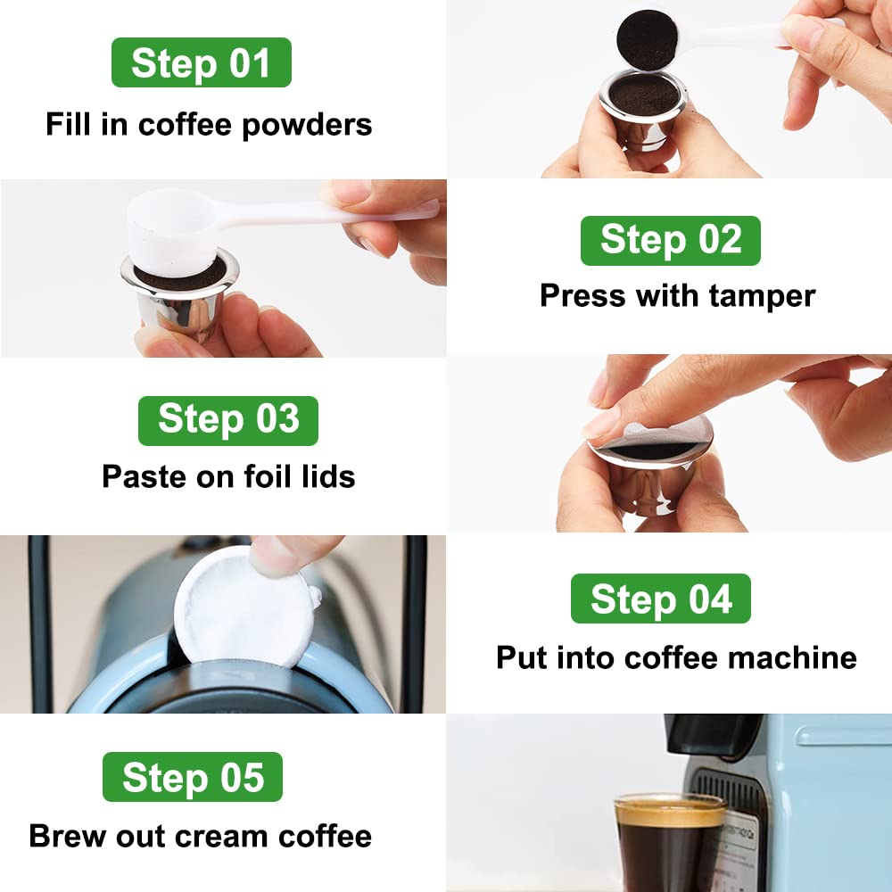 Reusable Stainless Steel Espresso Capsules 6 Cups 200 Lids Z661