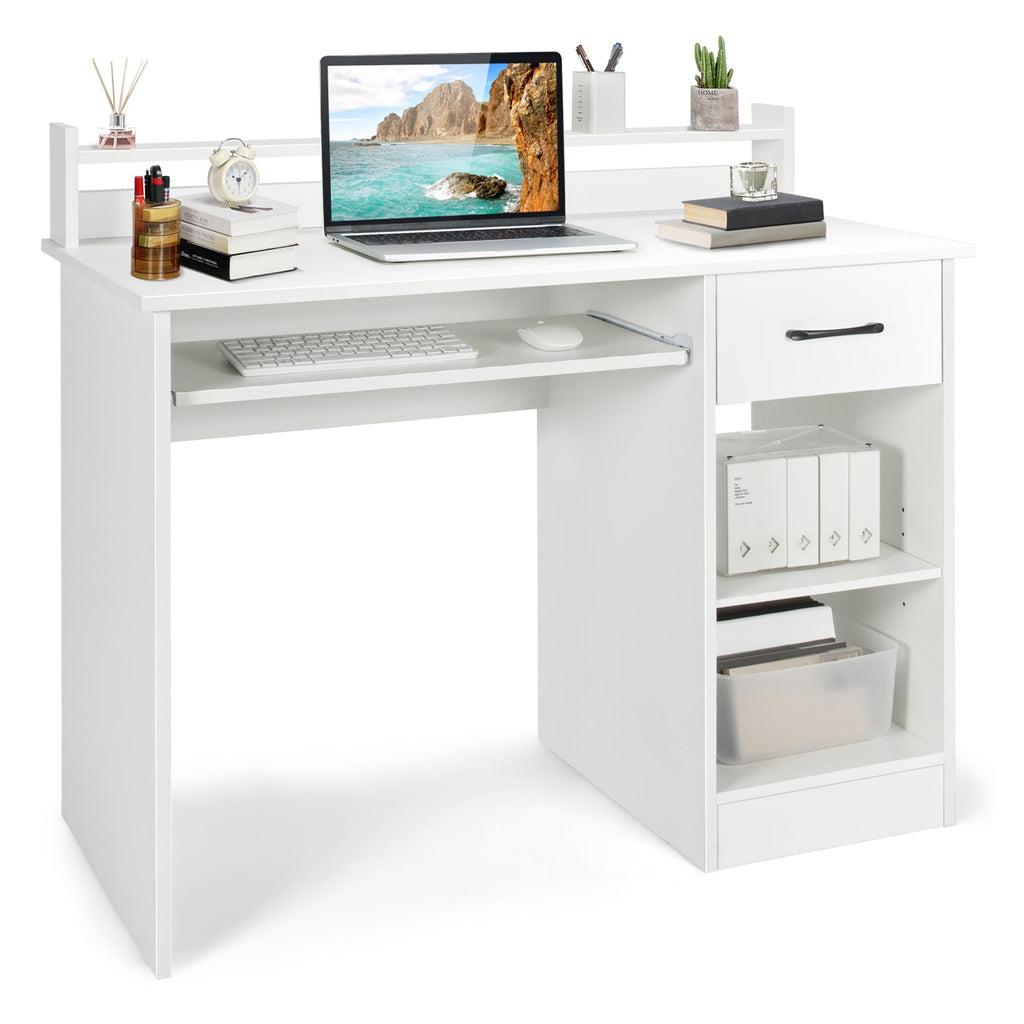 White Desk with Drawer and Keyboard Tray S152