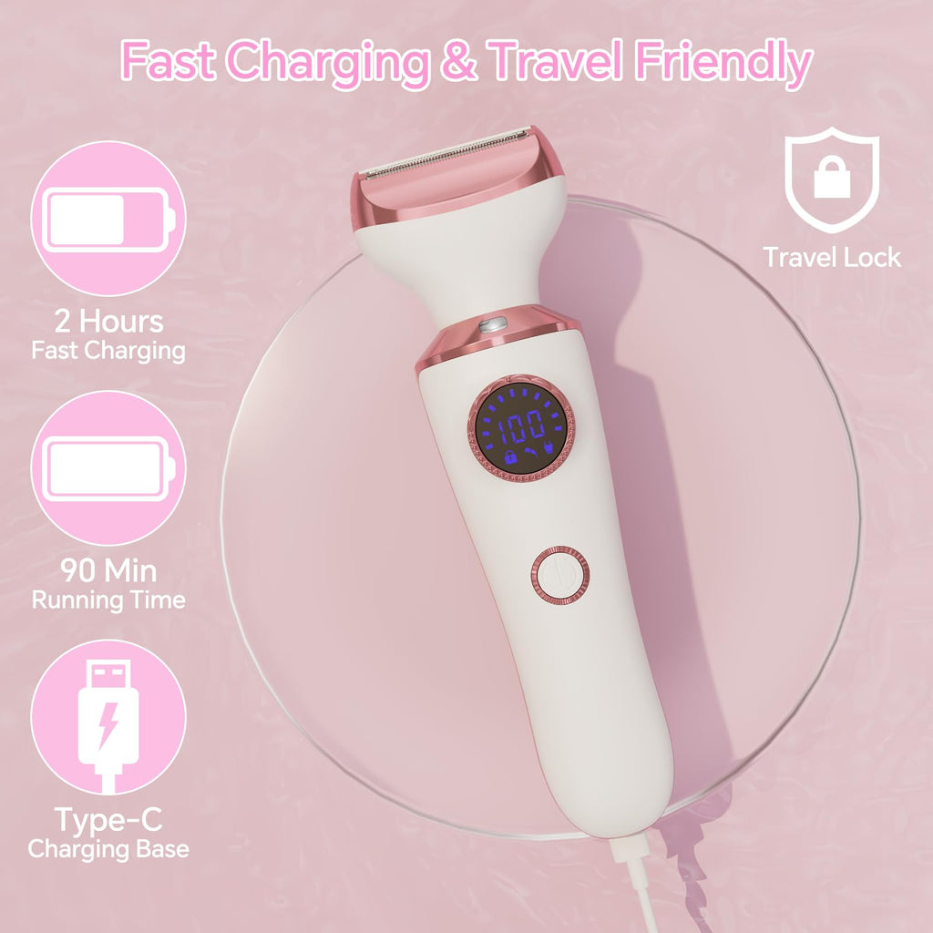 Electric Razor for Women, 4-in-1 Bikini Trimmer & Body Shaver, Rechargeable Wet/Dry P4965