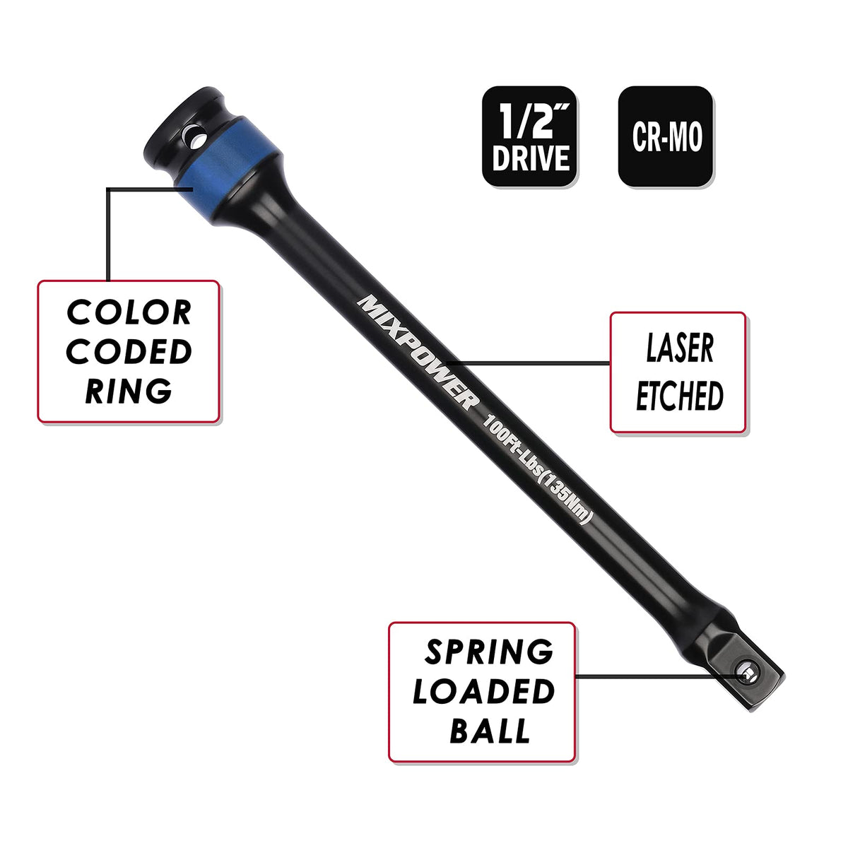 5 Piece 1/2" Drive Torque Limiting Socket Extension Bars P8238