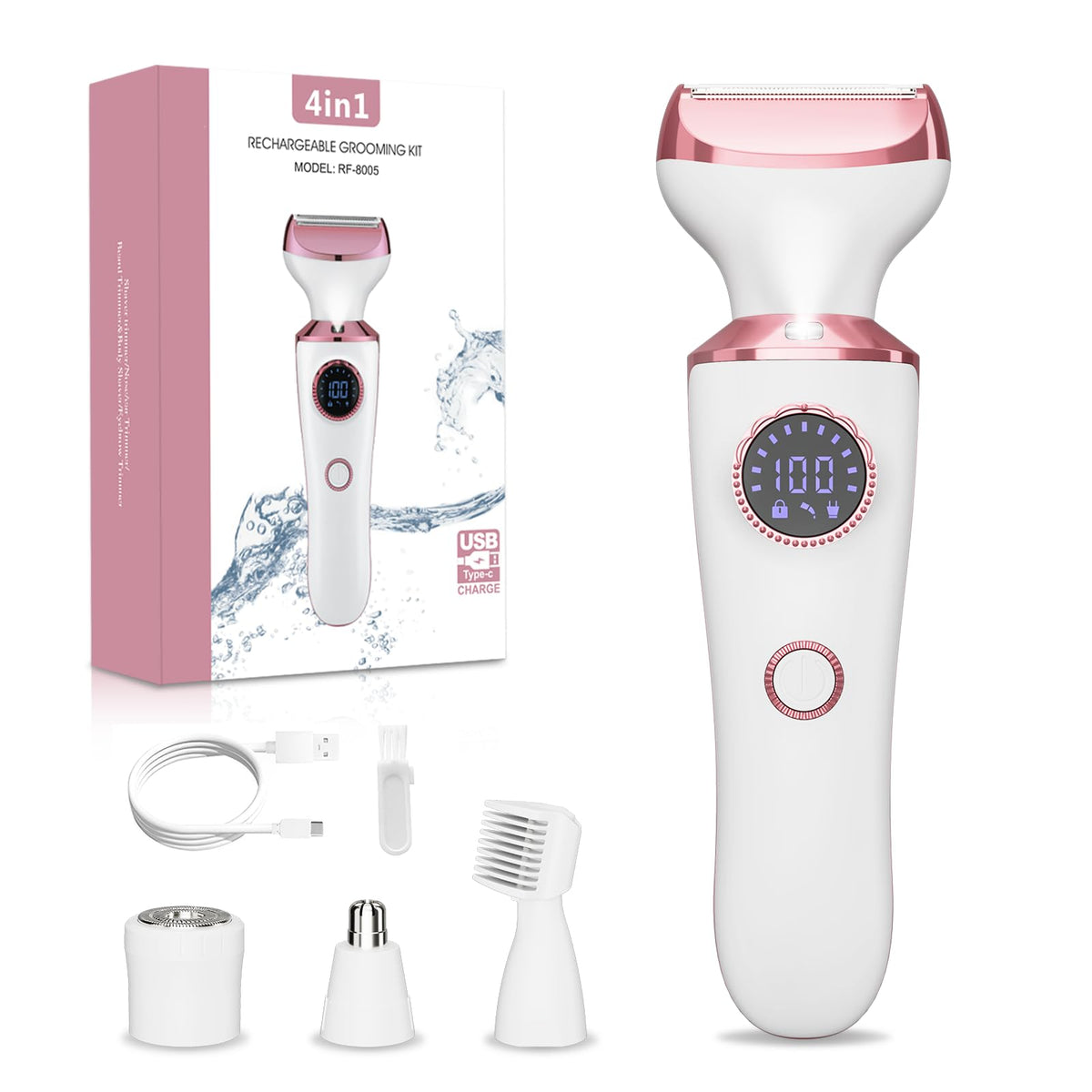 Electric Razor for Women, 4-in-1 Bikini Trimmer & Body Shaver, Rechargeable Wet/Dry P4965