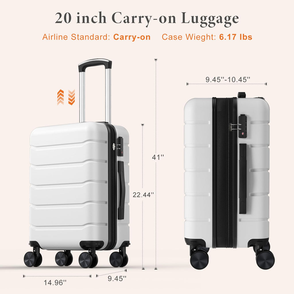 20 Inch White Hard Shell Carry on Luggage W8134