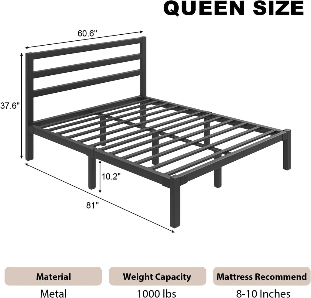 Queen Metal Platform Bed Frame with Headboard U8524