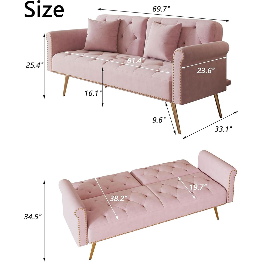 Pink Velvet Futon Sofa Bed E858727