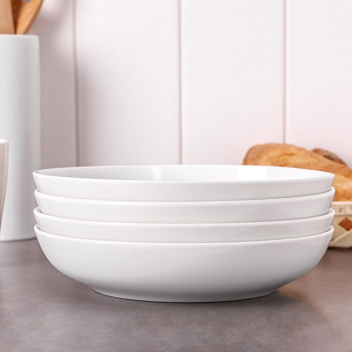 9.75" White Ceramic Pasta Bowls Set of 4 C533