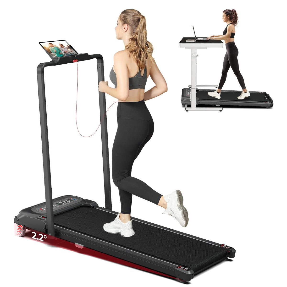 2 in 1 Folding Treadmill with Handle Bar G859277