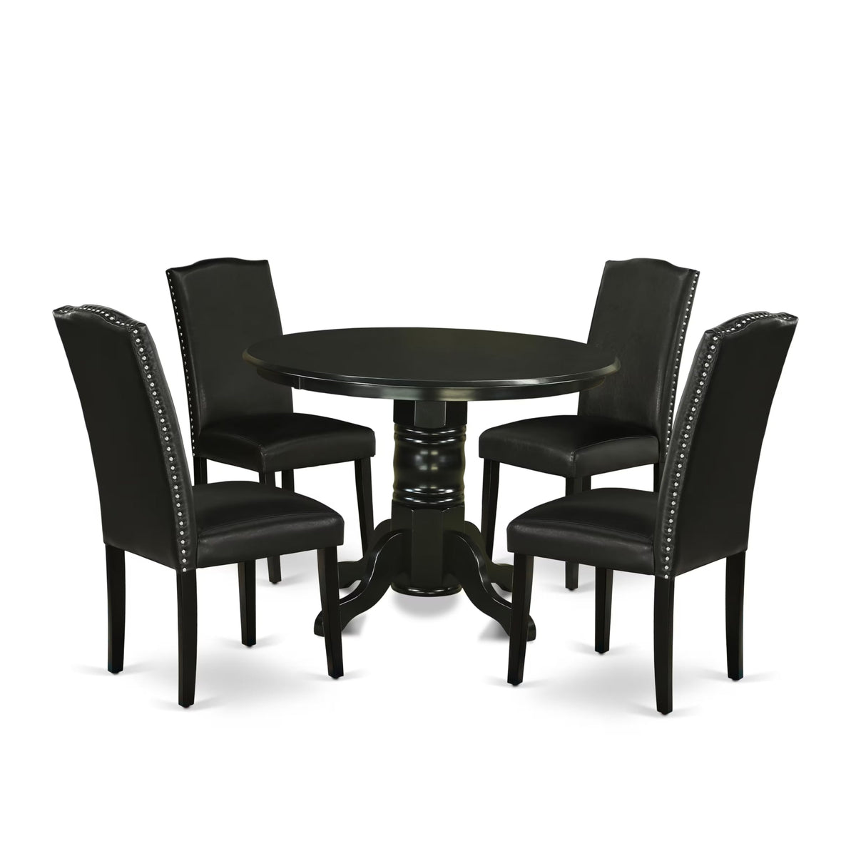 5 Piece Round Dining Table Set with 4 Black Faux Leather Chairs Q789577