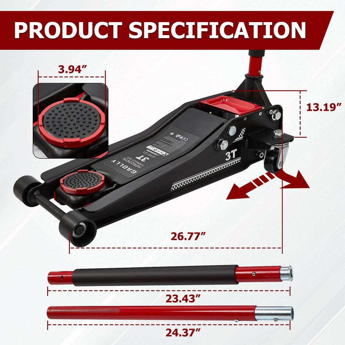 3 Ton Low Profile Steel Floor Jack W9041