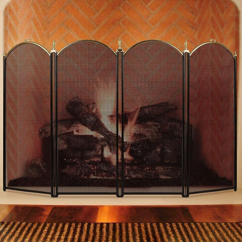 Large Gold 4 Panel Wrought Iron Fireplace Screen Z5477