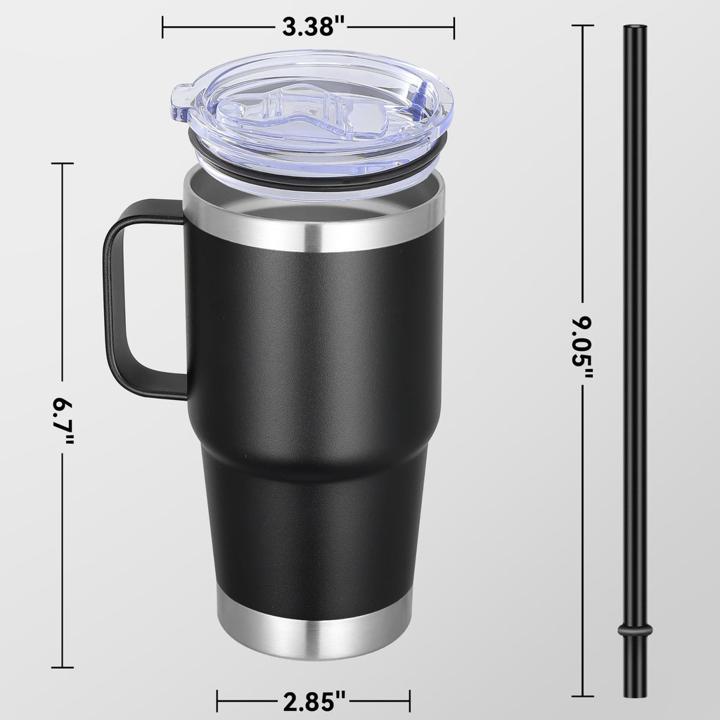 20 oz Stainless Steel Insulated Tumbler with Handle Lid and Straw Q7383